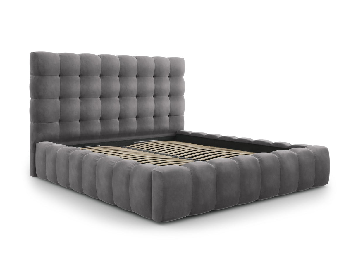 Cosmopolitan Design - Velour Seng m. opbevaring og sengegavl, Bali, 165x230x125 cm - Grå (Bluvel 14) - Sort plast