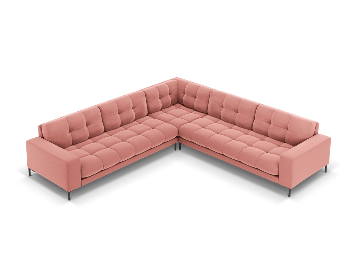 Cosmopolitan Design - Velour Symmetrisk Hjørnesofa, Bali, 6-pers., 256x256x75 cm - Rosa (Bluvel 52) - Sort metal