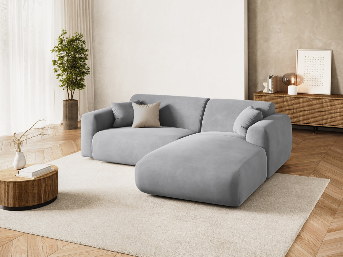 Cosmopolitan Design - Velour Hjørnesofa (højrevendt), Nolio, 4-pers., 235x170x72 cm - Lysegrå (Casino Ash) - Sort plast