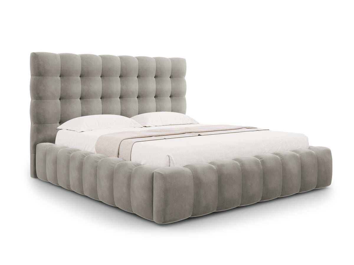 Cosmopolitan Design - Velour Seng m. opbevaring og sengegavl, Bali, 205x230x125 cm - Lysegrå (Bluvel 13) - Sort plast