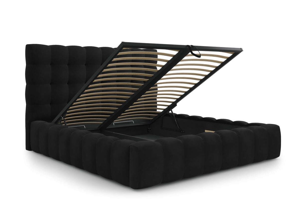 Cosmopolitan Design - Velour Seng m. opbevaring og sengegavl, Bali, 165x230x125 cm - Sort (Bluvel 19) - Sort plast