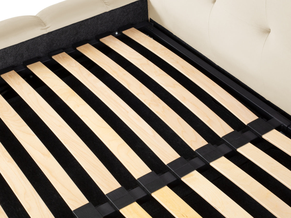 Cosmopolitan Design - Velour Seng m. opbevaring og bred sengegavl, Bali, 200x230x100 cm - Lys Beige (Bluvel 22) - Sort plast