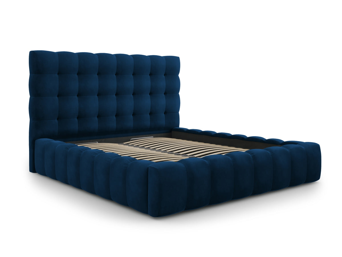 Cosmopolitan Design - Velour Seng m. opbevaring og sengegavl, Bali, 205x230x125 cm - Kongeblå (Bluvel 86) - Sort plast