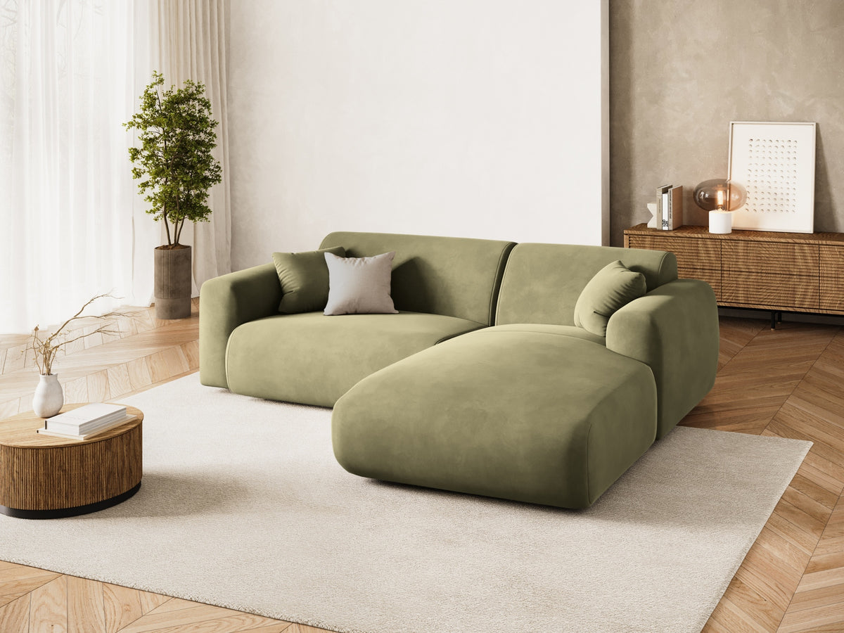 Cosmopolitan Design - Velour Hjørnesofa (højrevendt), Nolio, 4-pers., 235x170x72 cm - Lysegrøn (Casino Forest) - Sort plast