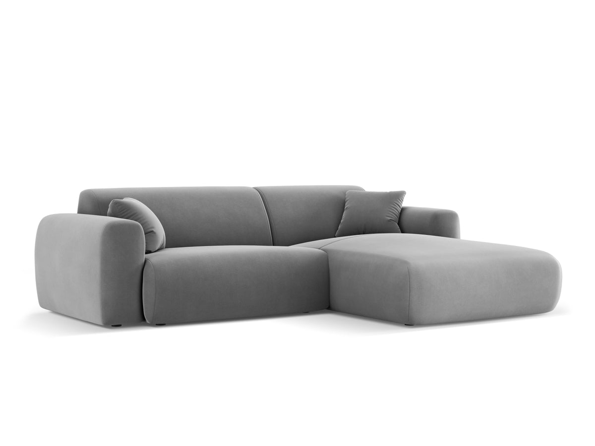 Cosmopolitan Design - Velour Hjørnesofa (højrevendt), Nolio, 4-pers., 235x170x72 cm - Lysegrå (Casino Ash) - Sort plast