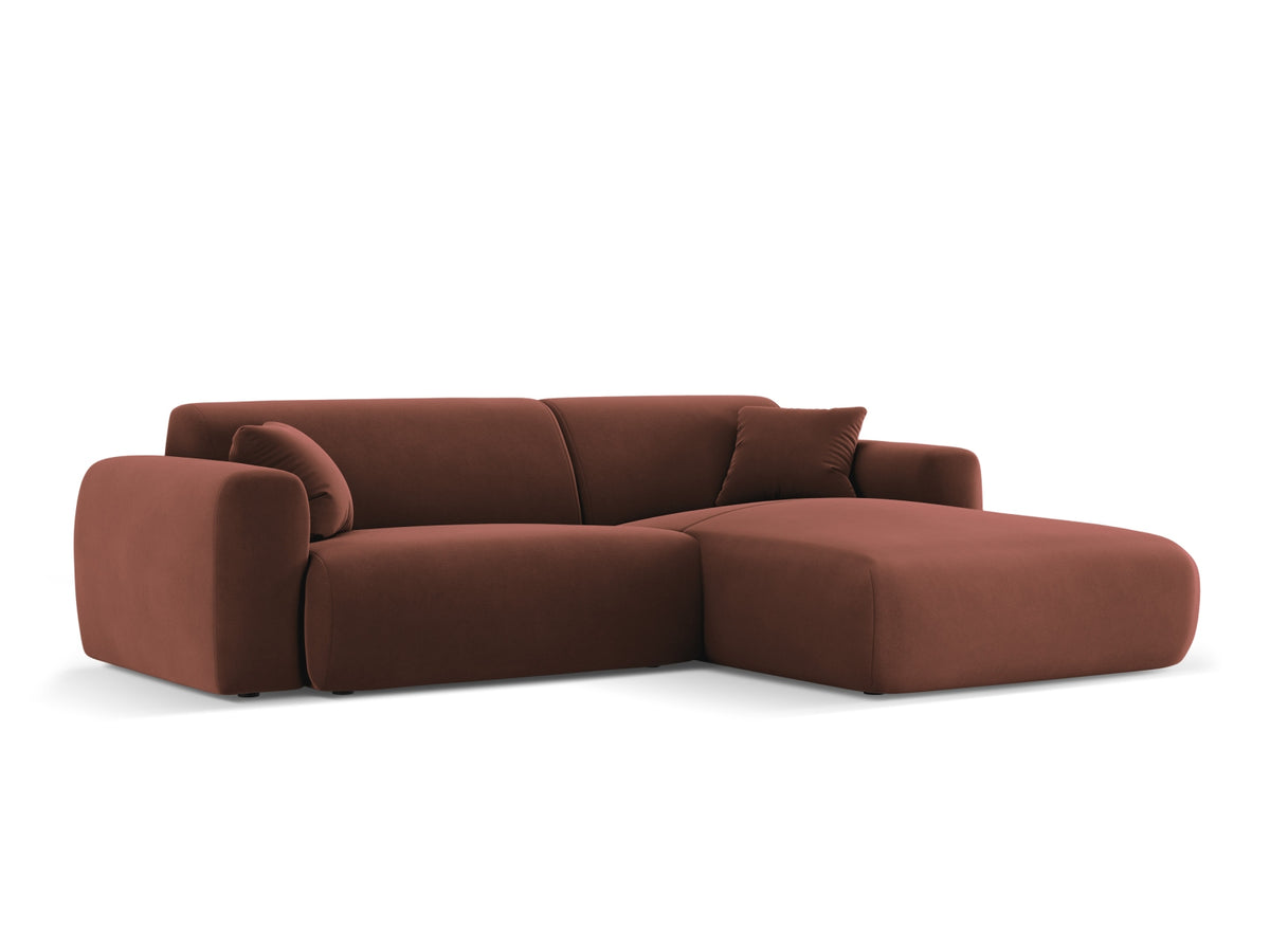 Cosmopolitan Design - Velour Hjørnesofa (højrevendt), Nolio, 4-pers., 235x170x72 cm - Cognac / Cuoio (Casino Cuoio) - Sort plast
