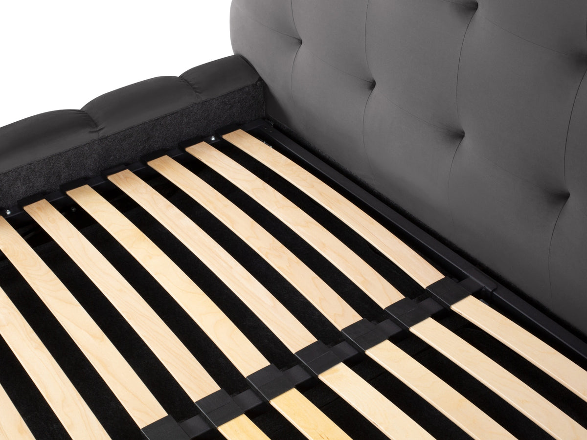 Cosmopolitan Design - Velour Seng m. opbevaring og sengegavl, Bali, 185x230x125 cm - Grå (Bluvel 14) - Sort plast