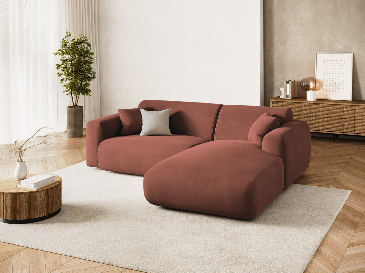 Cosmopolitan Design - Velour Hjørnesofa (højrevendt), Nolio, 4-pers., 235x170x72 cm - Cognac / Cuoio (Casino Cuoio) - Sort plast