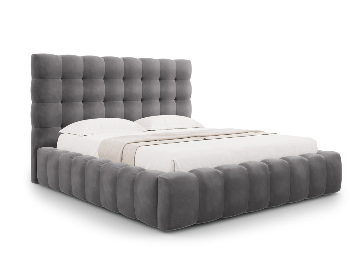 Cosmopolitan Design - Velour Seng m. opbevaring og sengegavl, Bali, 165x230x125 cm - Grå (Bluvel 14) - Sort plast