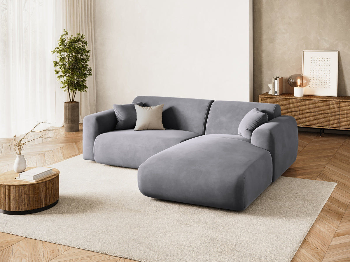 Cosmopolitan Design - Velour Hjørnesofa (højrevendt), Nolio, 4-pers., 235x170x72 cm - Mørkegrå (Casino Graphite) - Sort plast