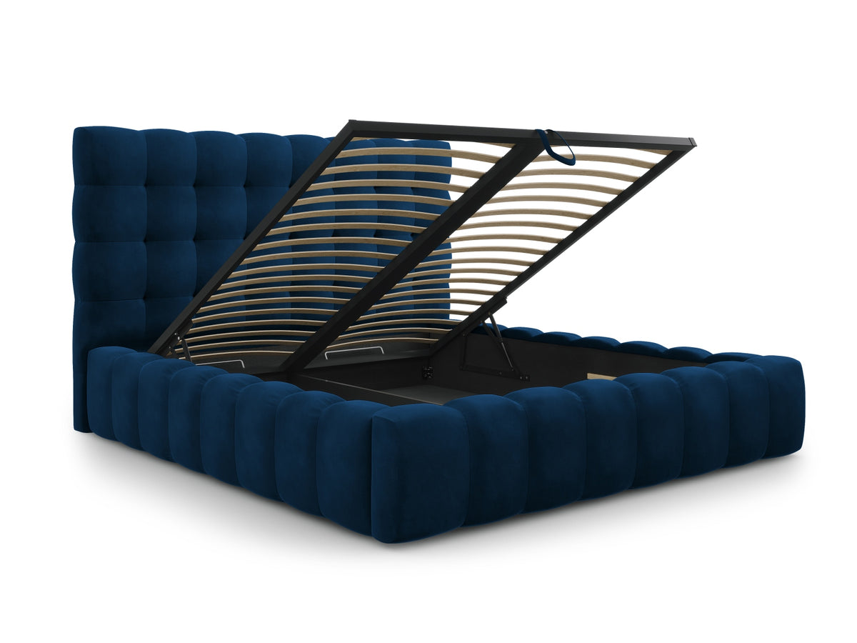 Cosmopolitan Design - Velour Seng m. opbevaring og sengegavl, Bali, 185x230x125 cm - Kongeblå (Bluvel 86) - Sort plast