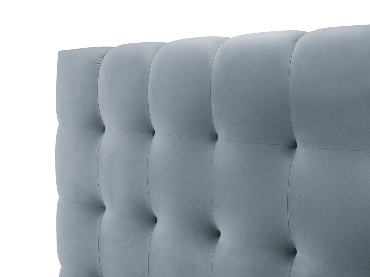 Cosmopolitan Design - Velour Seng m. opbevaring og sengegavl, Bali, 205x230x125 cm - Lyseblå (Bluvel 06) - Sort plast