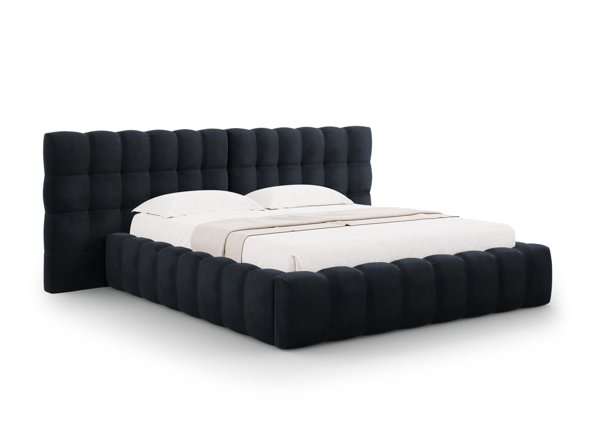 Cosmopolitan Design - Velour Seng m. opbevaring og bred sengegavl, Bali, 200x230x100 cm - Mørkeblå (Bluvel 89) - Sort plast