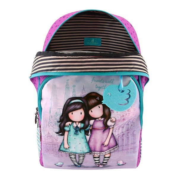 Gorjuss Cityscape Friends Walk Togheter Skoletaske med 3 lynlåse