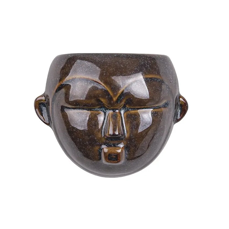 Present Time Mask Round Væghængt Krukke med Ansigt – Mørkebrun (PT3502BR)