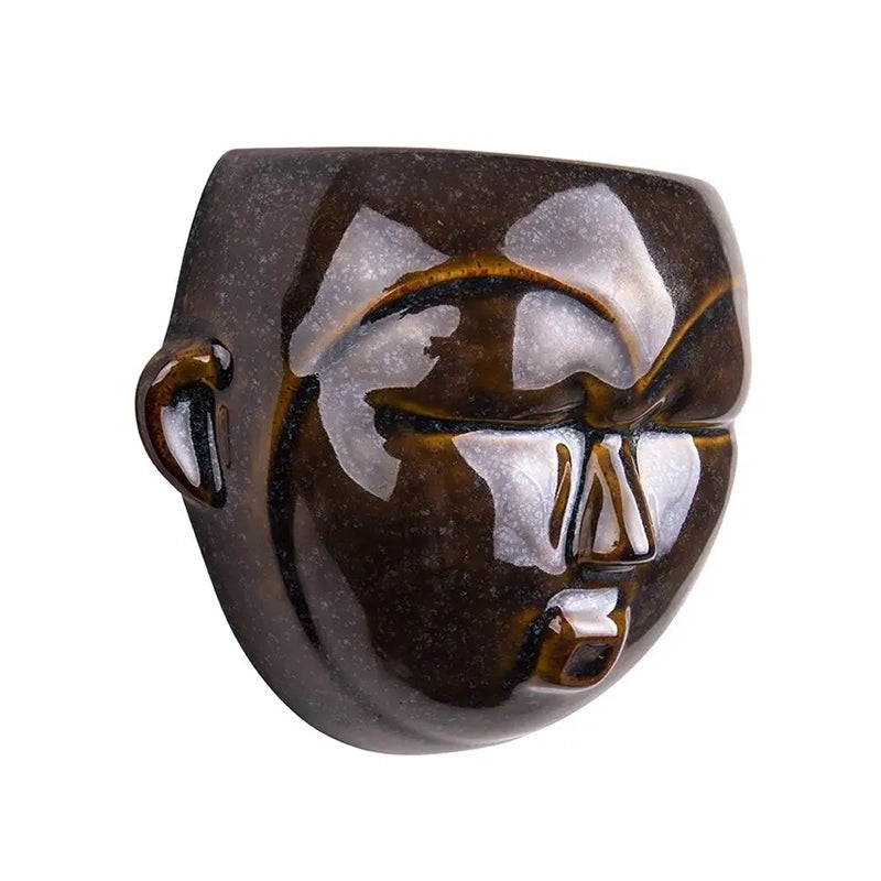 Present Time Mask Round Væghængt Krukke med Ansigt – Mørkebrun (PT3502BR)