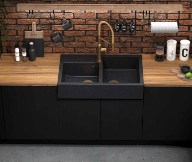 Køkkenvask Bill 120 GranitQ med Kobber nano PVD afløbskit
